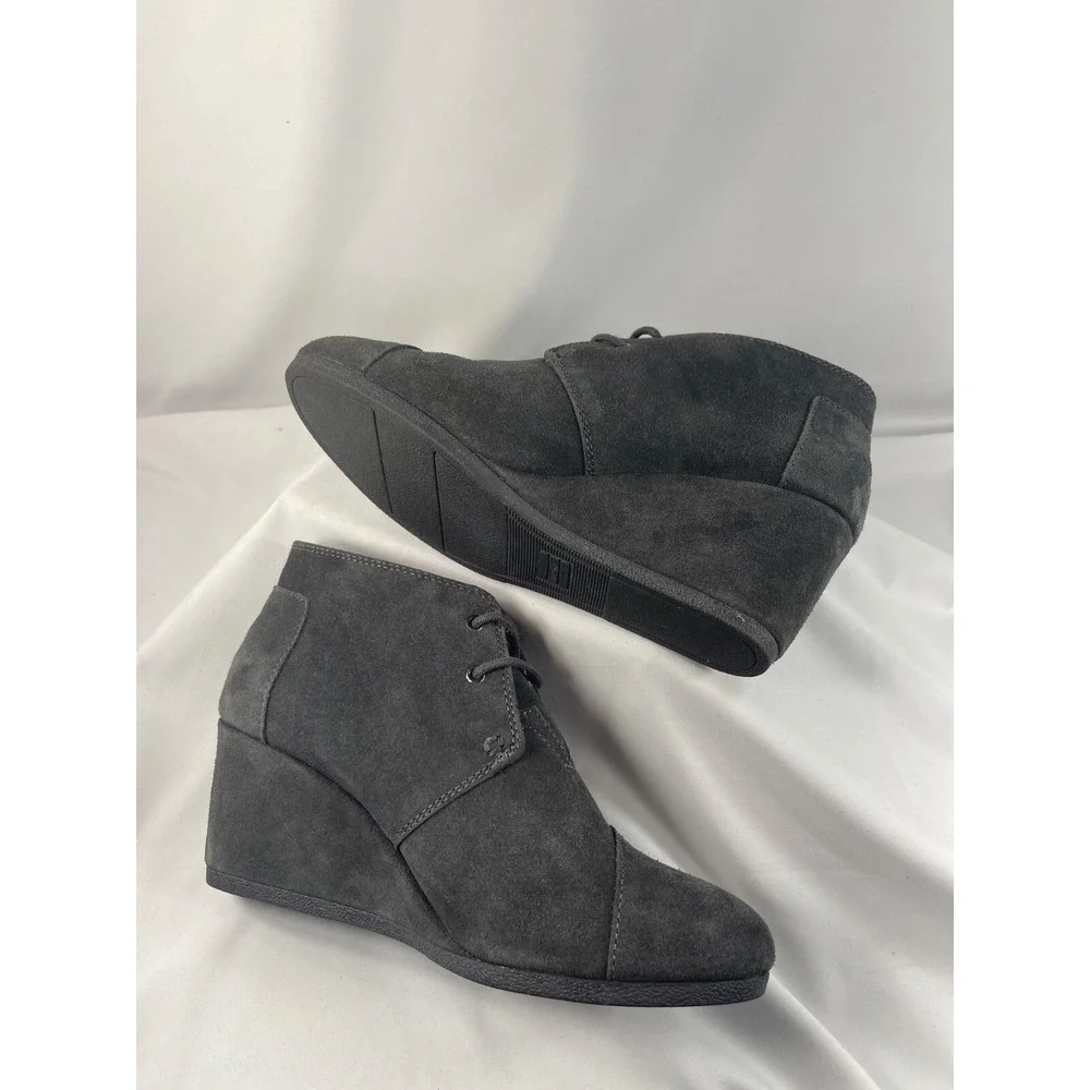 TOMS Wedge Suede Bootie Ankle Boots Size 9.5 in Castlerock Grey Suede